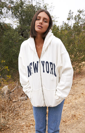 John Galt White New York Full Zip Hoodie