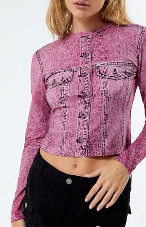Printed Denim Long Sleeve Top image number 2