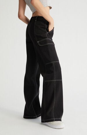 Black Low Rise Puddle Cargo Pants image number 3