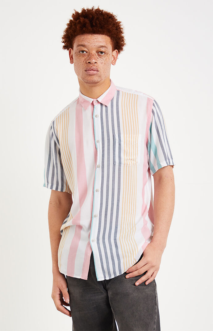 Holiday Striped Short Sleeve Button Up Shirt