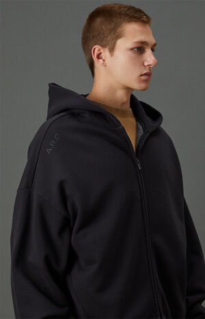 Black Vintage Wash Heavyweight Fleece Zip Up Hoodie image number 3