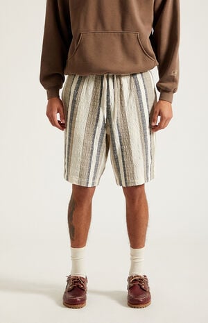 Cream Striped Linen Shorts image number 3