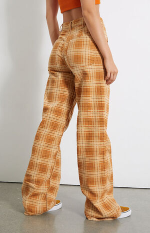 Eco Plaid Corduroy Ultra High Waisted Flare Pants image number 4