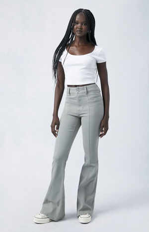 Army Green High Waisted Flare Pants image number 2