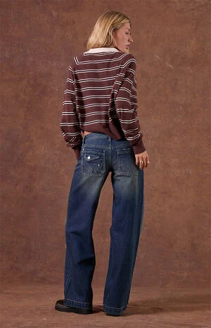 Kaia Ultimate Low Rise Baggy Jeans Button Pocket Tint Dark Blue image number 2