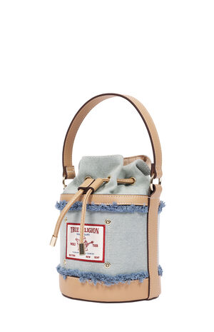 Buddha Patch Frayed Denim Bucket Bag image number 3