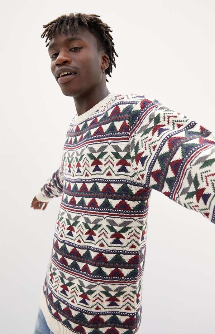 Mixed Print Crew Neck Sweater