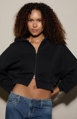 Ultra Soft Fleece Cropped Zip Up Hoodie image number 2