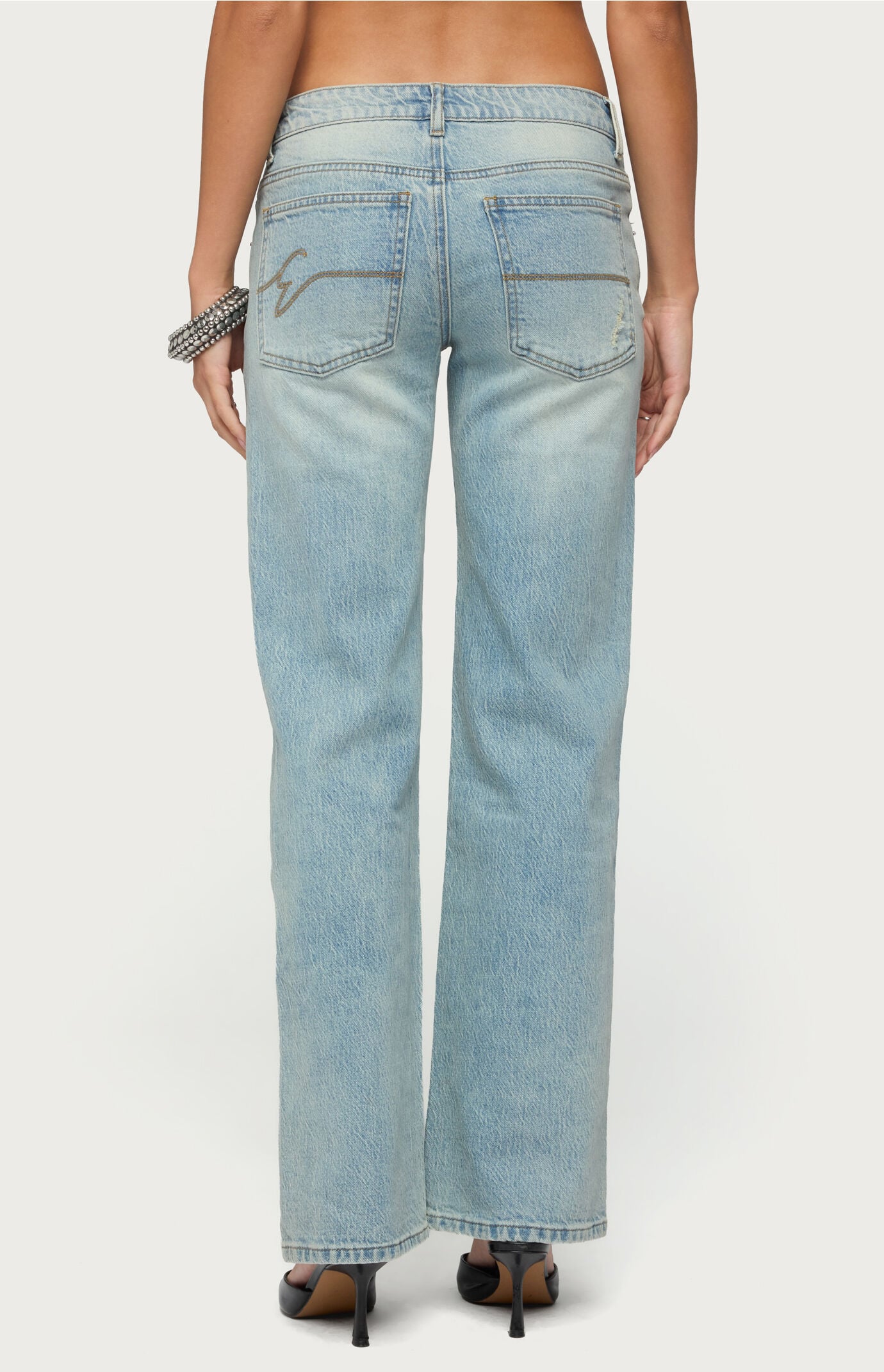 Edikted Lainie Distressed Low Rise Bootcut Jeans