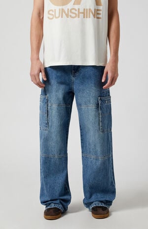 Medium Indigo Extreme Baggy Cargo Jeans