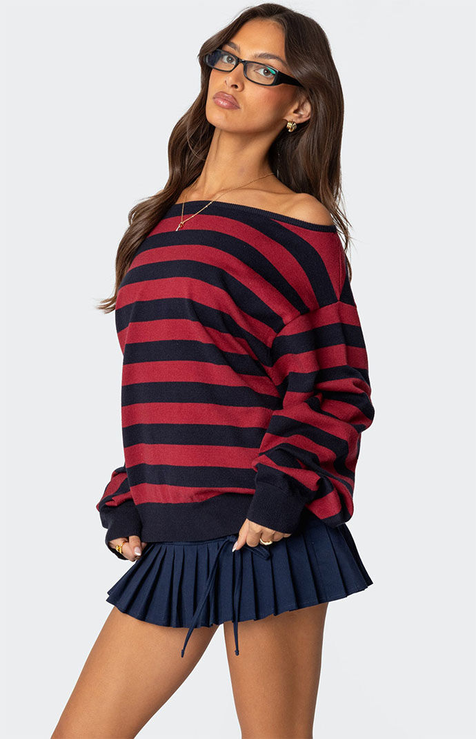 トップス knuthmarfembroidery sheer Uneck pullover Edikted Sterling Striped Off Shoulder Sweater | PacSun