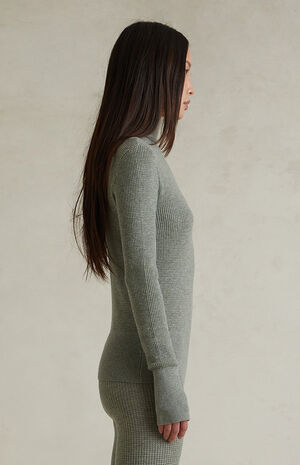 Women&rsquo;s Concrete Heather Waffle Knit Tight Hooded Sweater image number 3