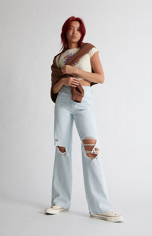 Light Blue Ripped High Waisted Baggy Jeans image number 1