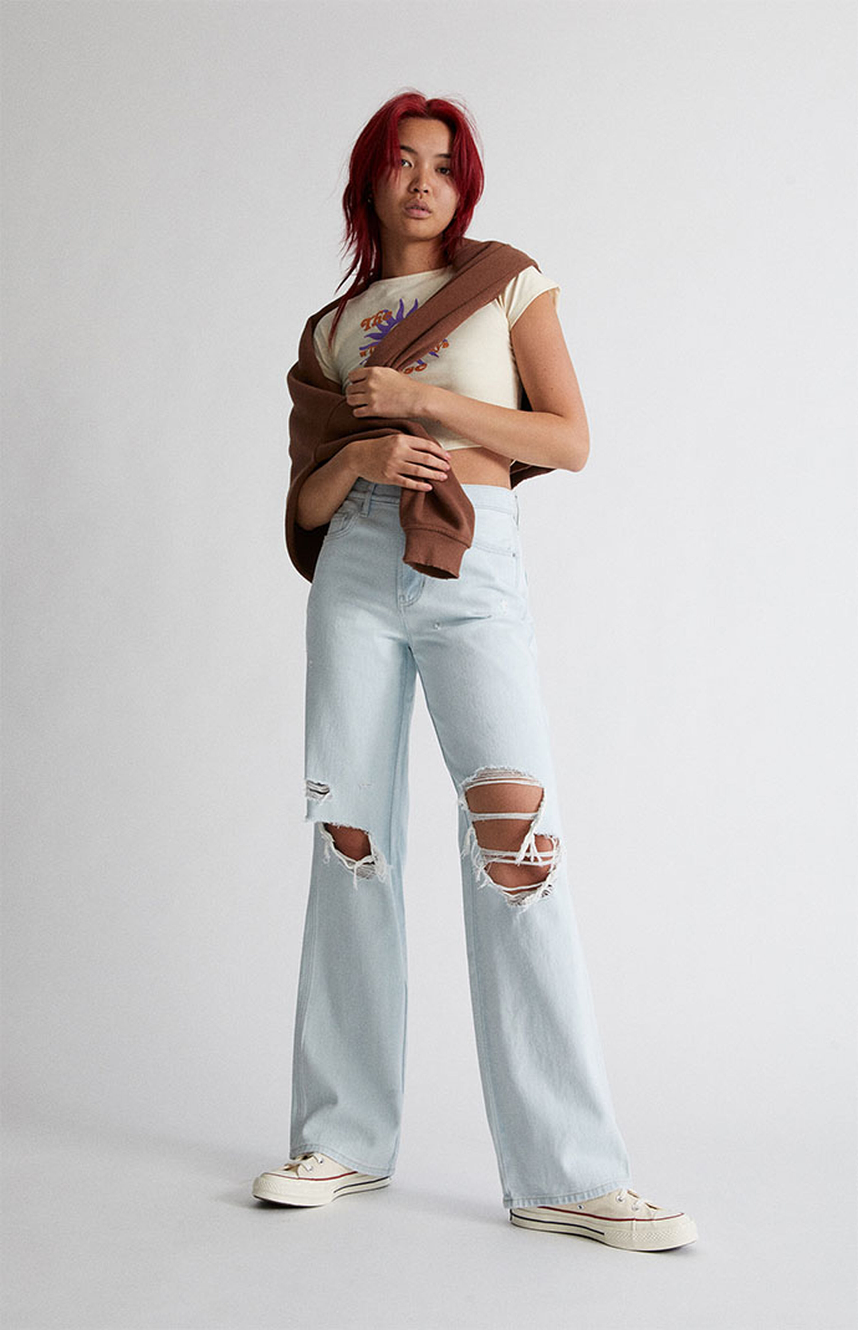 PacSun Light Blue Ripped High Waisted Baggy Jeans PacSun