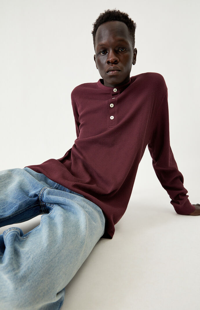 Burgundy Thames Long Sleeve Henley T-Shirt