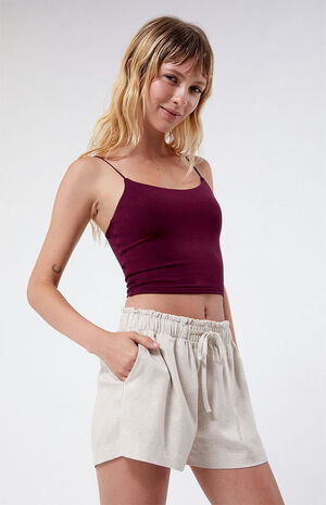 Linen Elastic Waist Shorts image number 1