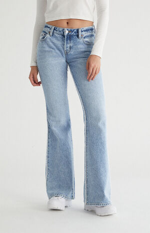 Eco Light Blue Frayed Side Stripe Low Rise Flare Jeans image number 1