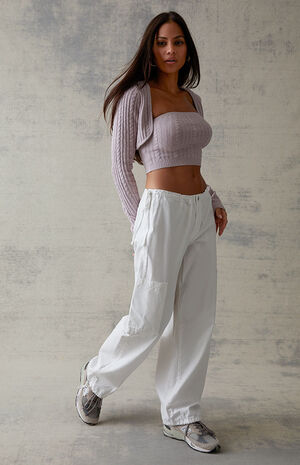 White Cargo Parachute Pants image number 2