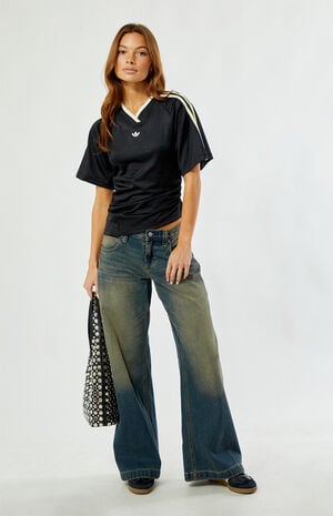 Black Ruched Short Sleeve Football Jersey image number 5