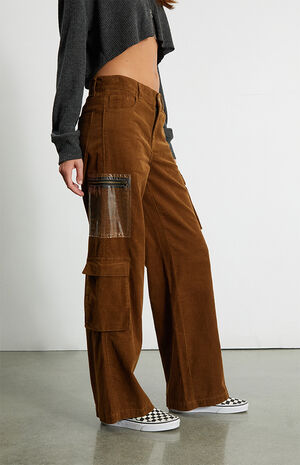 Tan Corduroy Baggy Cargo Pants image number 3