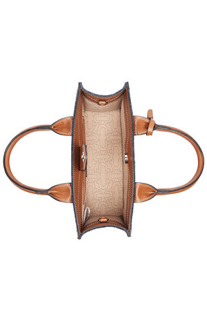 Modern Edge Denim and Faux Leather Tote Bag image number 7