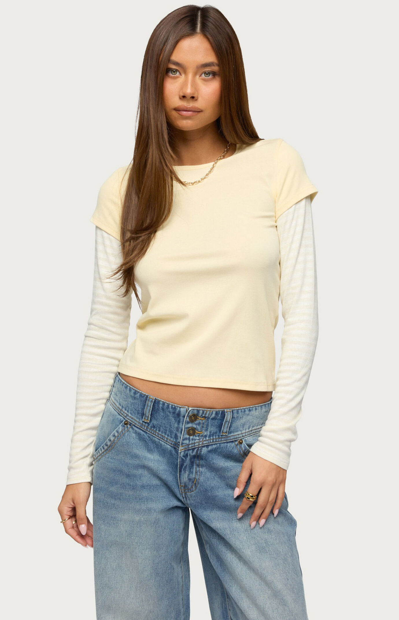 Edikted Stripey Layered Long Sleeve T-Shirt Edikted Stripey Layered Long Sleeve T-Shirt