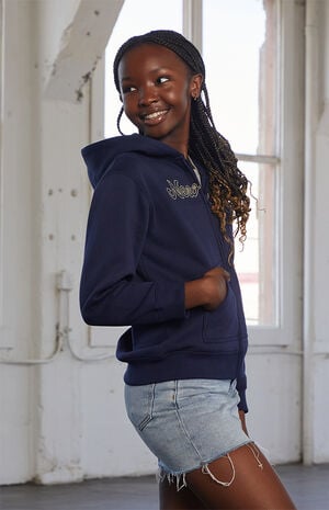 Navy New York Embroidered Full Zip Hoodie image number 2