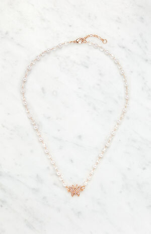 Gold Pearl Butterfly Choker Necklace image number 3