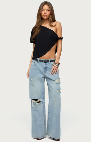 Ellah Distressed Low Rise Baggy Jeans image number 4