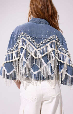 Adelynne Pearl Cropped Denim Jacket image number 3