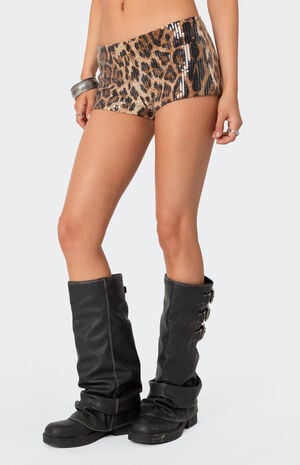 Sequin Leopard Printed Micro Shorts image number 3
