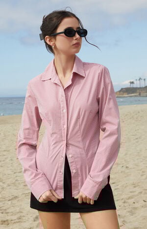Red Millie Plaid Long Sleeve Shirt Red Millie Plaid Long Sleeve Shirt image number 1