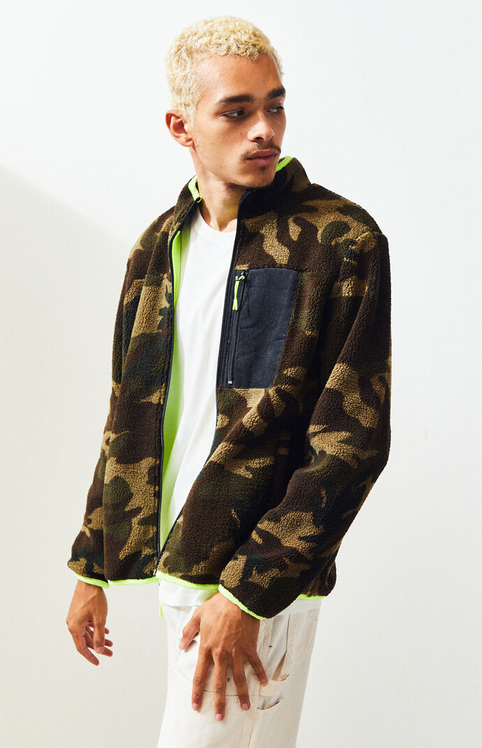 Camo & Neon Sherpa Full Zip Jacket