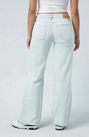 Eco Light Indigo Ripped Low Rise Wide Leg Jeans image number 4