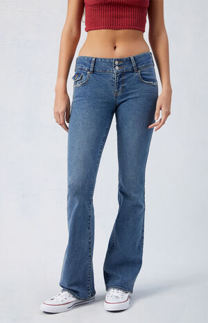 Stretch Medium Indigo Low Rise Bootcut Jeans image number 1