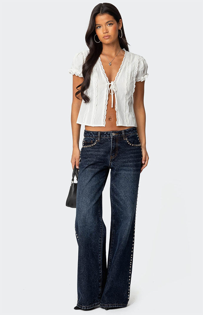 デニム・ジーパン [polysooem] SS STUDDED WASHED JEANS BLUE Polysooem Studded Washed Jeans - Blue | International Store