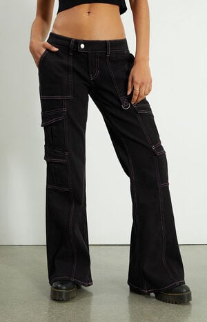 Black Low Rise Cargo Bootcut Pants image number 2