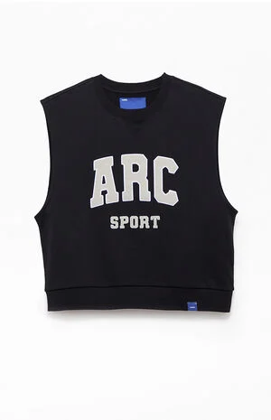 Black Sport Cut Off Muscle Crew Neck Sweatshirt image number 1