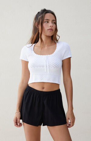 Lace Trim Linen Shorts image number 1