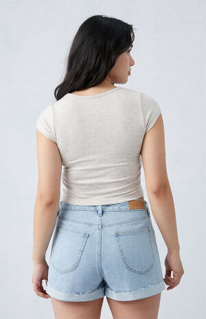 Stretch Light Indigo Curve Mom Shorts image number 4