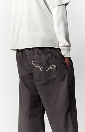 Gray Chain Embroidered Baggy Pants image number 5