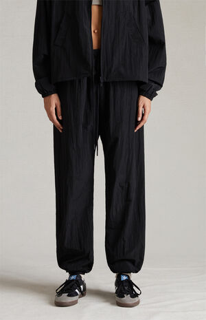Women's Jet Black Crinkle Nylon Track Pants image number 1