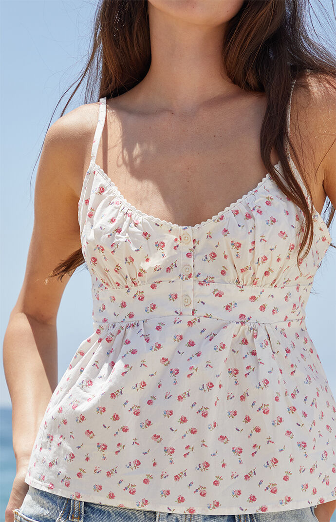 John Galt Floral White Tiffany Tank Top