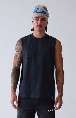 Washed Black Vintage Wash Cut Off Muscle T-Shirt image number 2