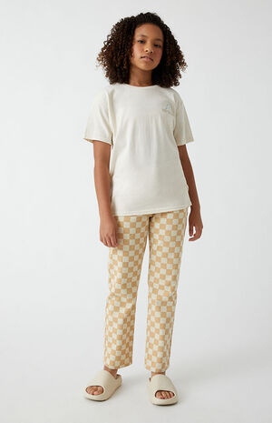 Brown Checkerboard Straight Leg Jeans image number 6