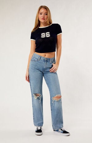 Ripped Distressed High * Jeans, Loose Fit Street Style Straight Denim  Pants, Women's Denim Jeans & Clothing