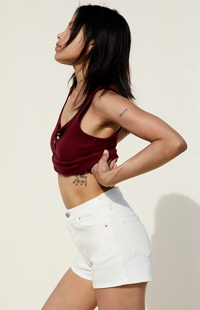 PacSun White Stretch High Waisted Denim Shorts PacSun