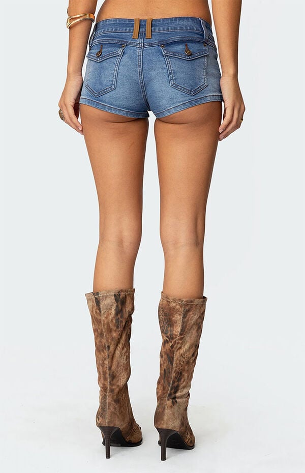 Edikted Max Suede Detail Denim Micro Shorts
