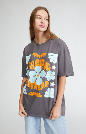 Pacific Sunwear Logo Flower Oversized T-Shirt image number 1