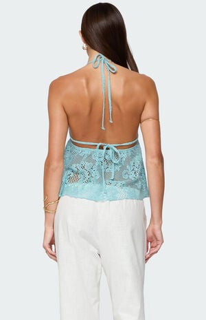 Sheer Crochet Babydoll Halter Top image number 5